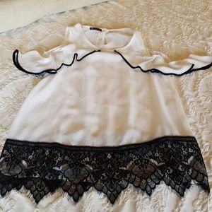 Cream Lace-Ruffle Cutout Top